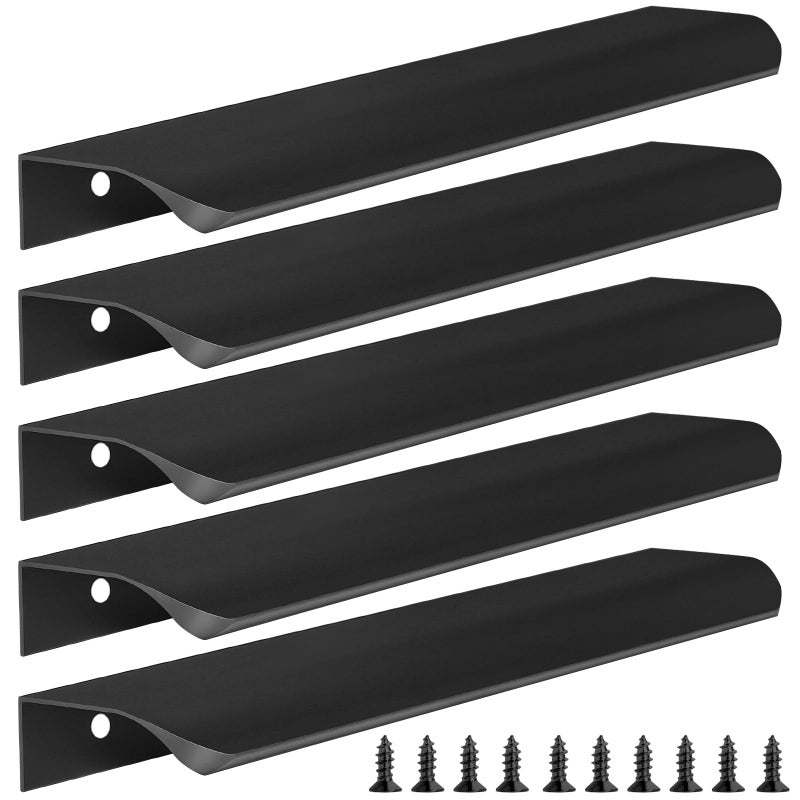 Malimali 5 Pack Black Finger Edge Pulls for Cabinets Wardrobes 7.87"" Drawer Pulls Kitchen Cabinet Handles Modern Aluminum Concealed Tab Pulls for Closet Door, Matte Black - Image 1